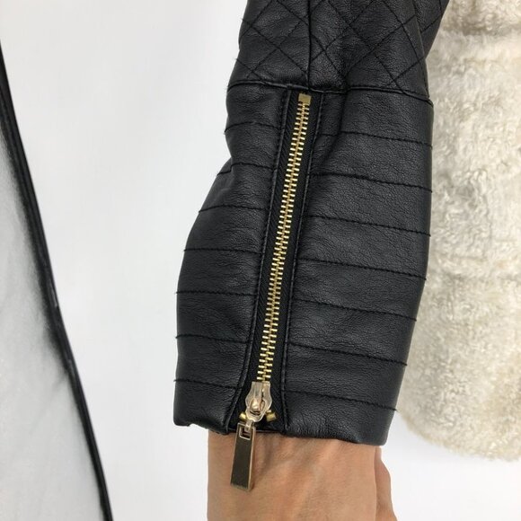 Vince Camuto cream & black shearling faux leather trench coat size  S - Picture 10 of 16
